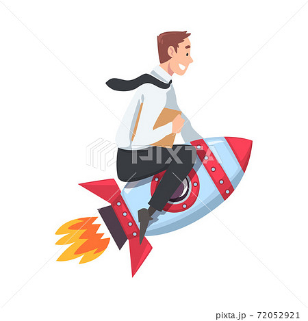 Businessman Flying on Space Rocket, Startup, Career Development Business Concept Cartoon Style Vector Illustration 72052921