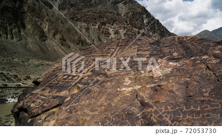 Petroglyphs at the bank of Indus river, Gilgit-Baltistan Pakistan Petroglyphs at the bank of Indus river, Gilgit-Baltistan Pakistan 72053730