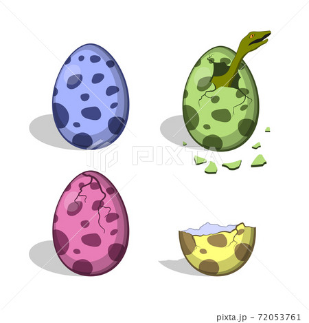 Dinosaur eggs in cartoon style. Isolated image of broken colorful object. Dino icons 72053761