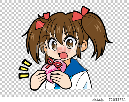 勇気を出して赤面しバレンタインチョコを渡すセーラー服の少女のイラスト素材