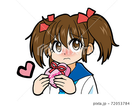 バレンタインチョコを渡すか悩んでいるセーラー服の少女 72053784