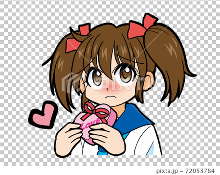 Girl in a sailor suit worried about giving Valentine's chocolate 72053784