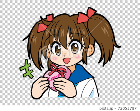 笑顔でバレンタインチョコを渡すセーラー服の少女のイラスト素材