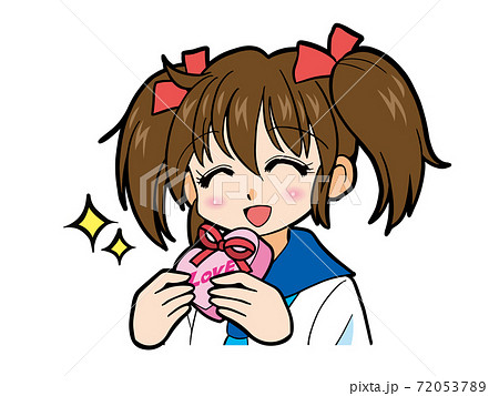 笑顔でバレンタインチョコを渡すセーラー服の少女のイラスト素材 7537