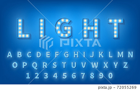Light bulb font. Retro style 3d typography typeface alphabet 72055269