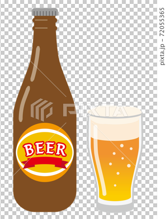 ビール瓶とグラスビールのイラスト 白背景のイラスト素材