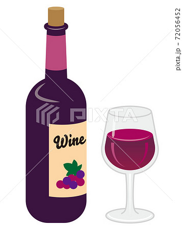 赤ワインのボトルとグラスのイラストセット 白背景のイラスト素材
