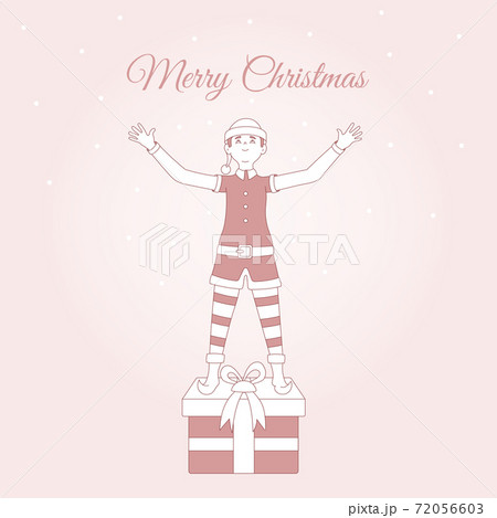 Christmas Elf and gift. Merry Christmas and happy new year greeting card. December holidays card, banner or template. Vector illustration in flat style 72056603