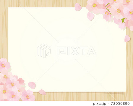桜と木の板の背景 72056890