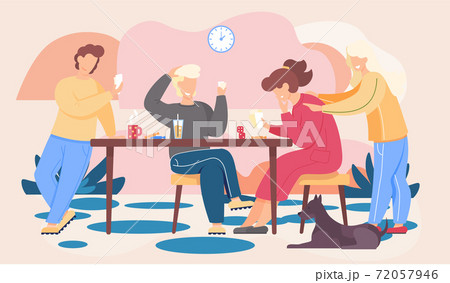 People at home. Friends are playing cards together. The characters are spending time in nature 72057946