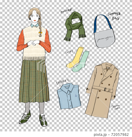 コーディネート　手描きイラスト 72057982