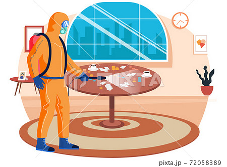 A man in from epidemiological service doing disinfection in office to kill viruses and bacteria A man in from epidemiological service doing disinfection in office to kill viruses and bacteria 72058389