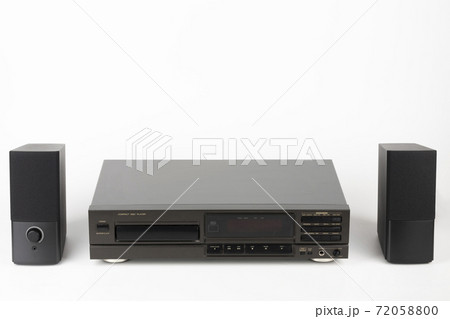 CD Player Stereo Hi-fi and two stereo speakers. High-end audio equipment on white background. CD Player Stereo Hi-fi and two stereo speakers. High-end audio equipment on white background. 72058800