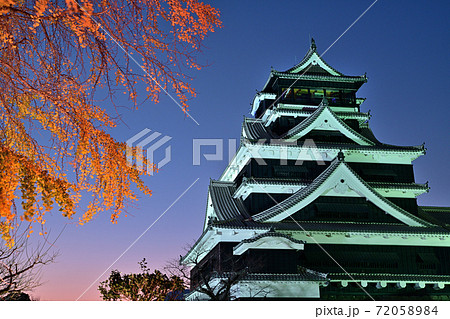 熊本市　復旧進む熊本城　ライトアップ 72058984