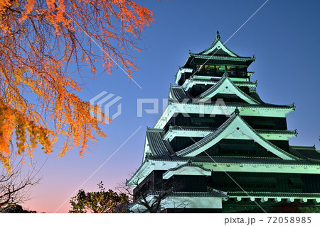 熊本市　復旧進む熊本城　ライトアップ 72058985