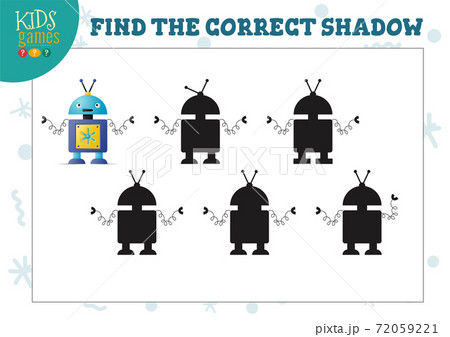 Find the correct shadow for cute cartoon robot educational preschool kids mini game 72059221
