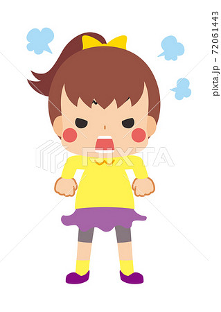 肩を怒らせプンプンと文句を言うご立腹の可愛い小さな女の子のイラスト素材 肩を怒らせプンプンと文句を言うご立腹の可愛い小さな女の子のイラスト素材