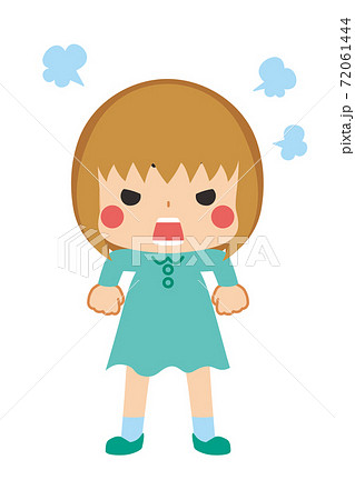 肩を怒らせプンプンと文句を言うご立腹の可愛い小さな女の子のイラスト素材 肩を怒らせプンプンと文句を言うご立腹の可愛い小さな女の子のイラスト素材