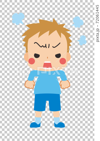 一個可愛的小男孩，生氣並抱怨他的肩膀 72061445