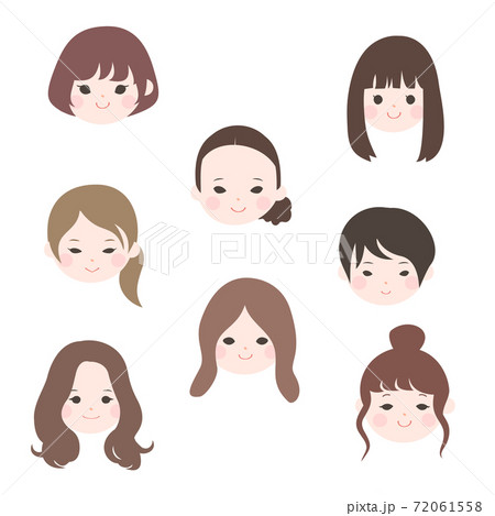 いろいろなタイプの若い女性の顔のみ アイコン 8人 主線なし のイラスト素材