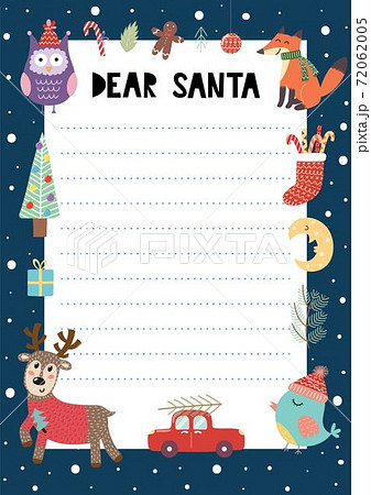 Letter to Santa Claus A4 template with cute Christmas characters. Christmas wish list 72062005
