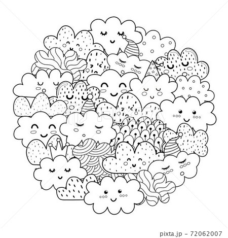 Doodle clouds circle shape pattern for coloring book. Black and white print Doodle clouds circle shape pattern for coloring book. Black and white print 72062007