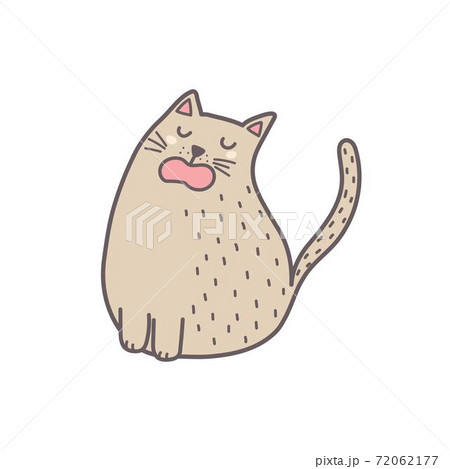 Cute Fat Cat Sitting And Meowing Isolated のイラスト素材