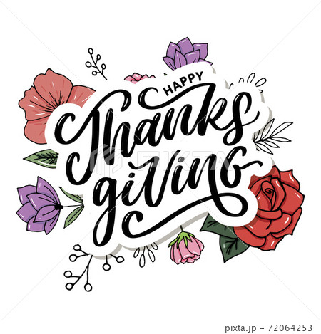 happy thanksgiving lettering calligraphy text brush vector 72064253