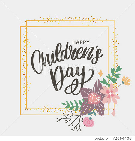 happy children's day, cute vector greeting card with funny letters in scandinavian style and cartoon landscape happy children's day, cute vector greeting card with funny letters in scandinavian style and cartoon landscape 72064406