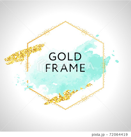 Watercolor White and turquoise brush strokes and rose gold frame. Abstract vector background. 72064419