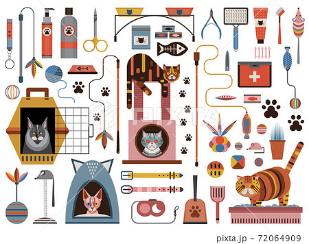 Cat Accessories and Pet Supplies Icon Set Cat Accessories and Pet Supplies Icon Set 72064909