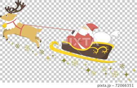 トナカイに引かれるそりに乗ったサンタクロースのイラスト素材