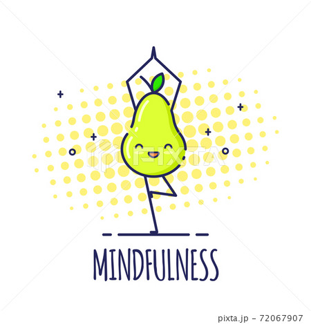 Funny Pear Character Doing Yoga, Tree Pose Vrikshasana 72067907