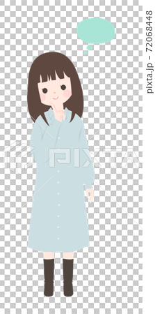 用食指在下巴上思考的年輕女子的全身[無主線] 72068448