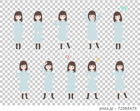 A set of young women who pose 10 different poses with their whole body [without main line] 72068478