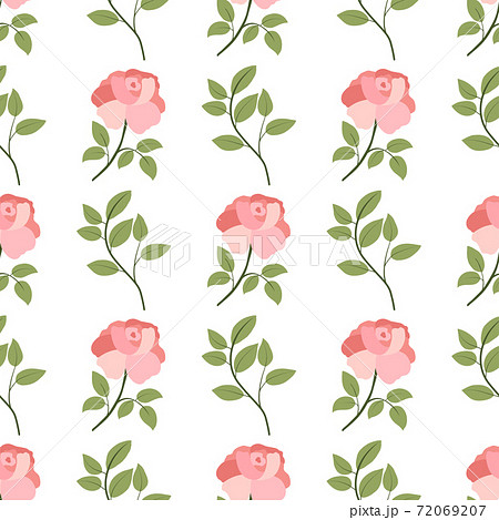 Floral seamless pattern with green leaves branch and rose peony flower. 72069207