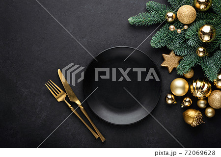 Christmas flat lay background with empty plate 72069628