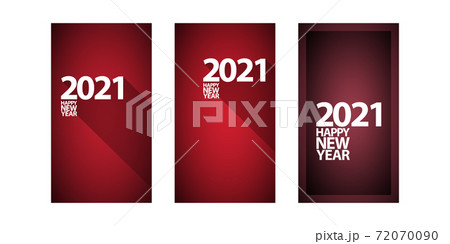 2021 Happy new year vertical banner background set or greeting card with text. vector 2021 new year numbers isolated on vertical red background. New year Stories design template set 72070090
