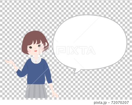 A young woman in a pose to guide and a balloon [no main line] 72070207