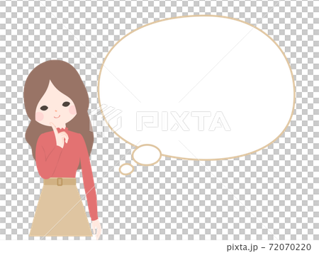 一名年輕女子微笑著用食指在下巴上思考[無主線] 72070220