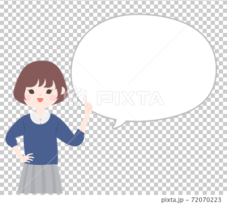 A young woman and a balloon explaining with her index finger [No main line] 72070223
