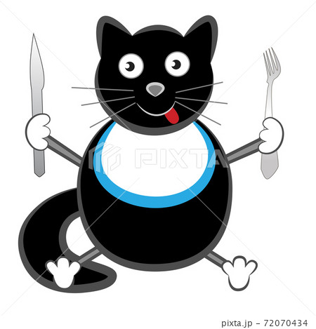 A Fat Cat Holds A Knife And A Fork In Its Paws のイラスト素材