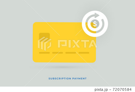 Subscription payment modern flat vector icon. Recurring payment icon with an arrow showing regularity of payments from the card. Monthly subscription basis fee concept with credit bank card Subscription payment modern flat vector icon. Recurring payment icon with an arrow showing regularity of payments from the card. Monthly subscription basis fee concept with credit bank card 72070584