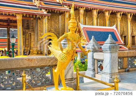 Statue of mythical creature Kinnari at Temple of Emerald Buddha in Bangkok 72070856