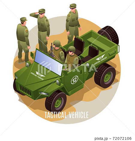 Tactical vehicle of special operations forces. Illustration isometric icons on isolated background Tactical vehicle of special operations forces. Illustration isometric icons on isolated background 72072106