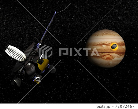 Galileo observing comet Shoemaker-Levy 9 crashing into Jupiter - 3D render 72072467