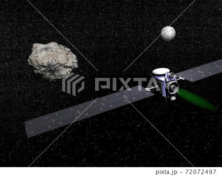 Dawn spacecraft, Vesta and Ceres - 3D render 72072497