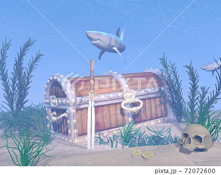 Lost treasure chest - 3D render 72072600