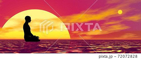 Meditation at sunset - 3D render 72072828