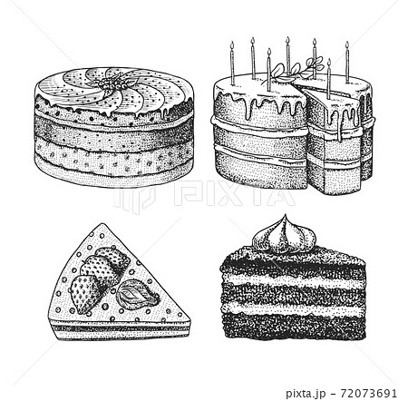 Birthday Cake Fruit Dessert Or Tart Hand のイラスト素材